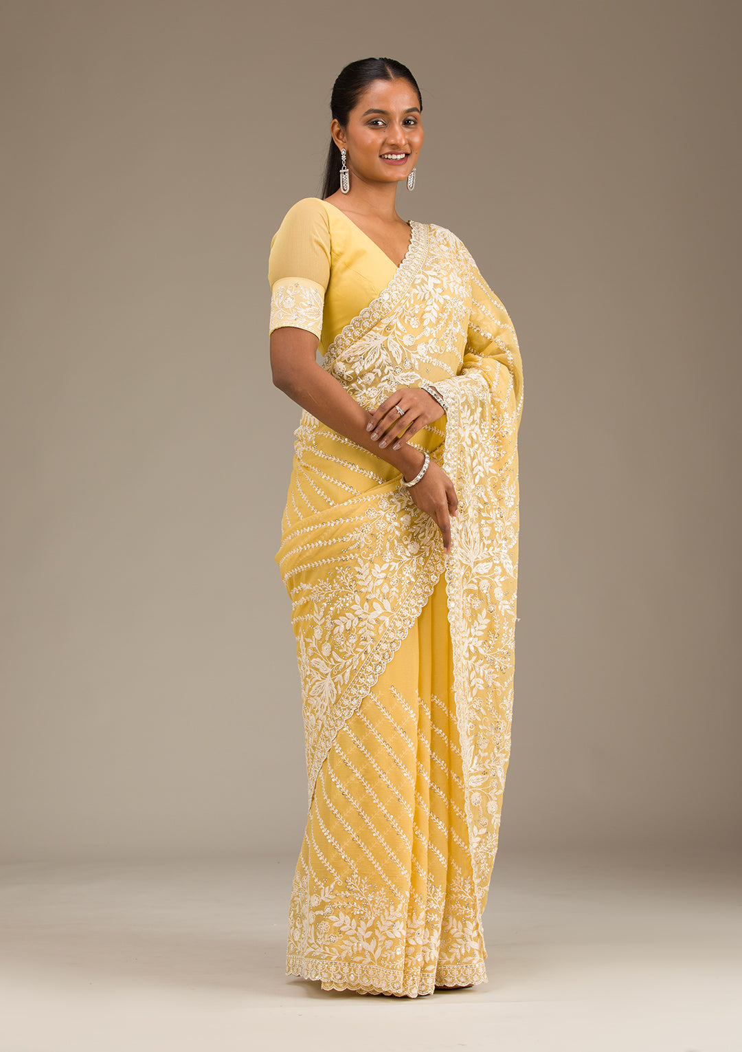 Yellow Sequins Georgette Saree
