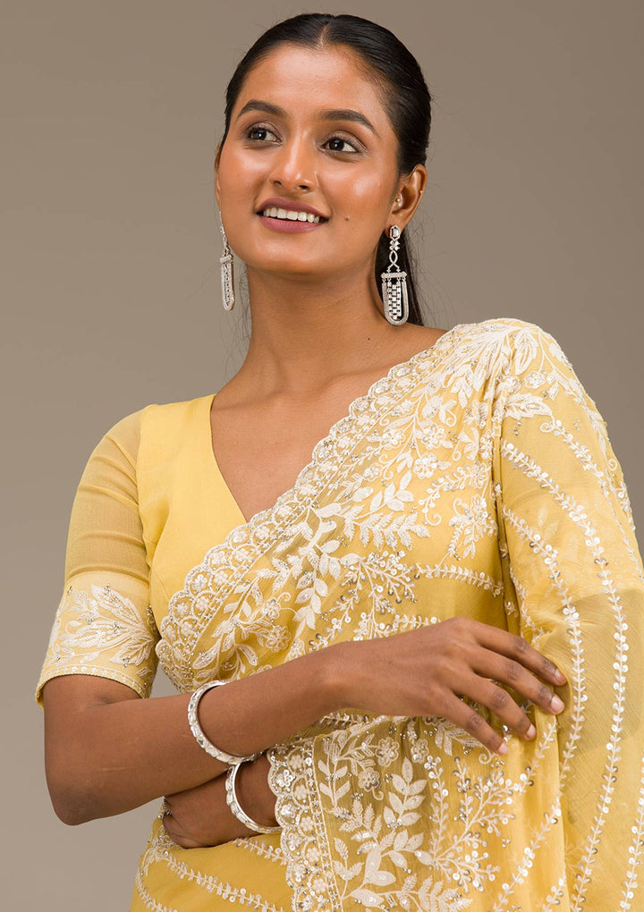 Yellow Sequins Georgette Saree