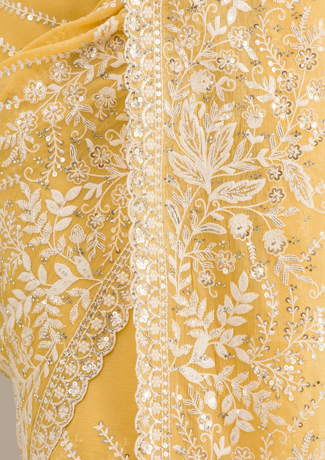 Yellow Sequins Georgette Saree