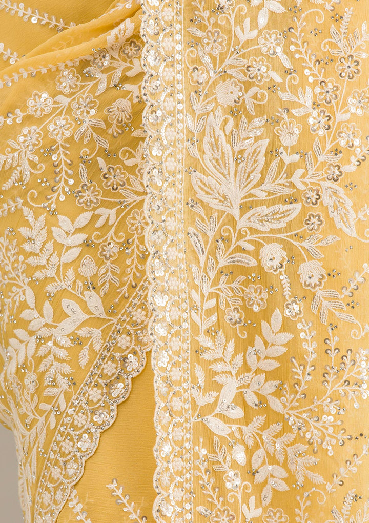 Yellow Sequins Georgette Saree
