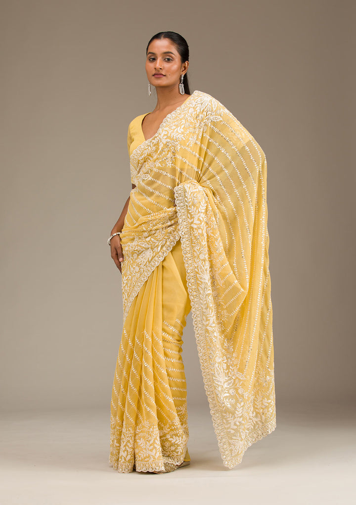Yellow Sequins Georgette Saree