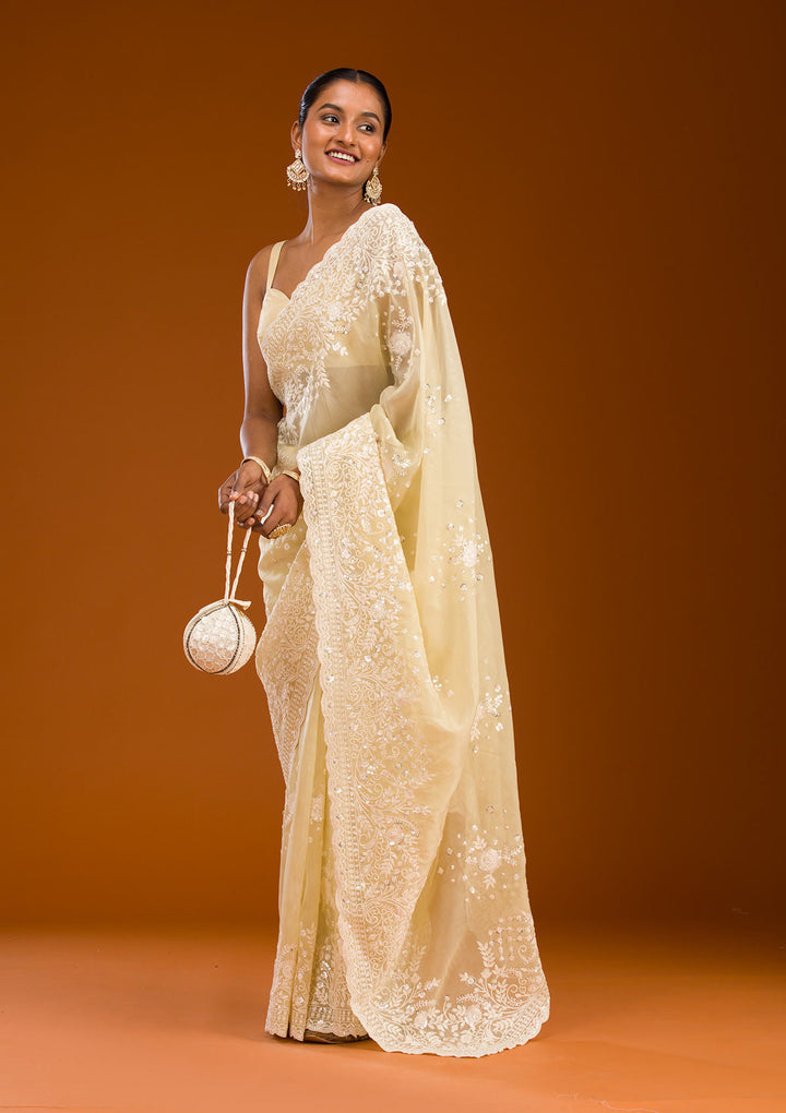 Yellow Sequins Tissue Saree
