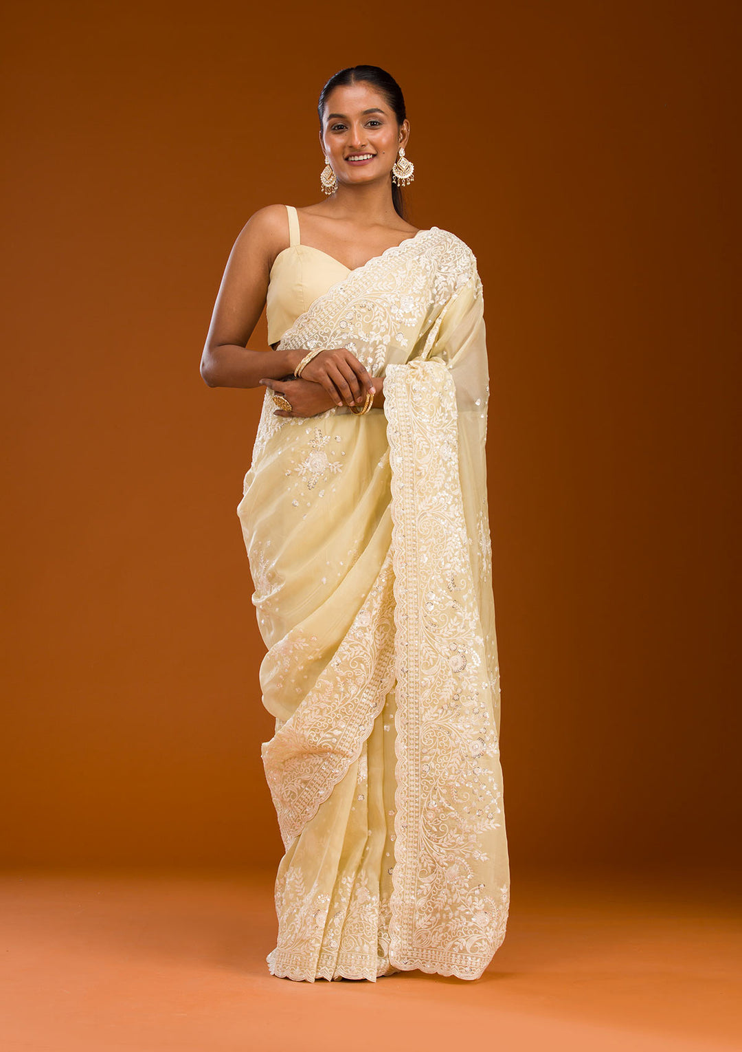 Yellow Sequins Tissue Saree