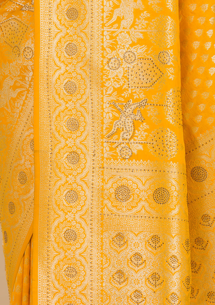 Yellow Stonework Art Silk Saree