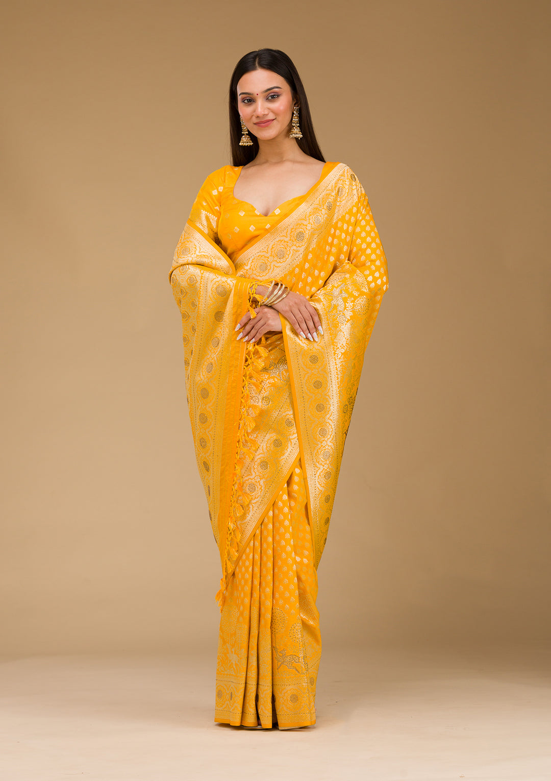 Yellow Stonework Art Silk Saree
