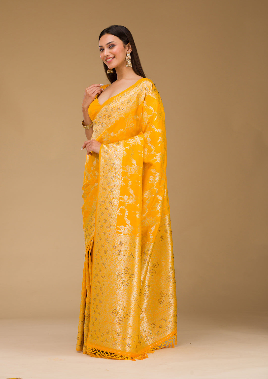 Yellow Stonework Art Silk Saree