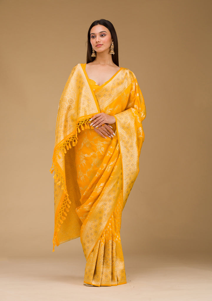 Yellow Stonework Art Silk Saree