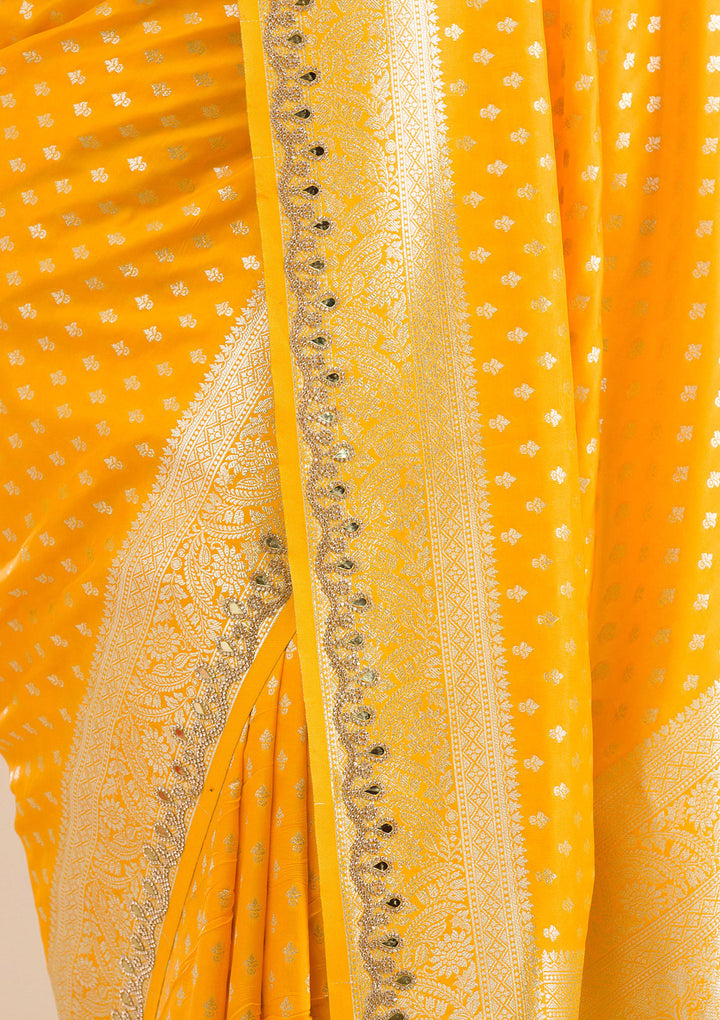 Yellow Stonework Banarasi Silk Saree