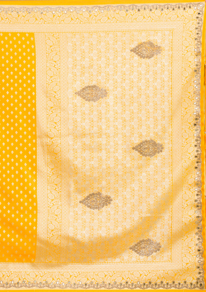 Yellow Stonework Banarasi Silk Saree