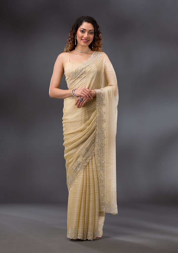 Yellow Stonework Chiffon Saree