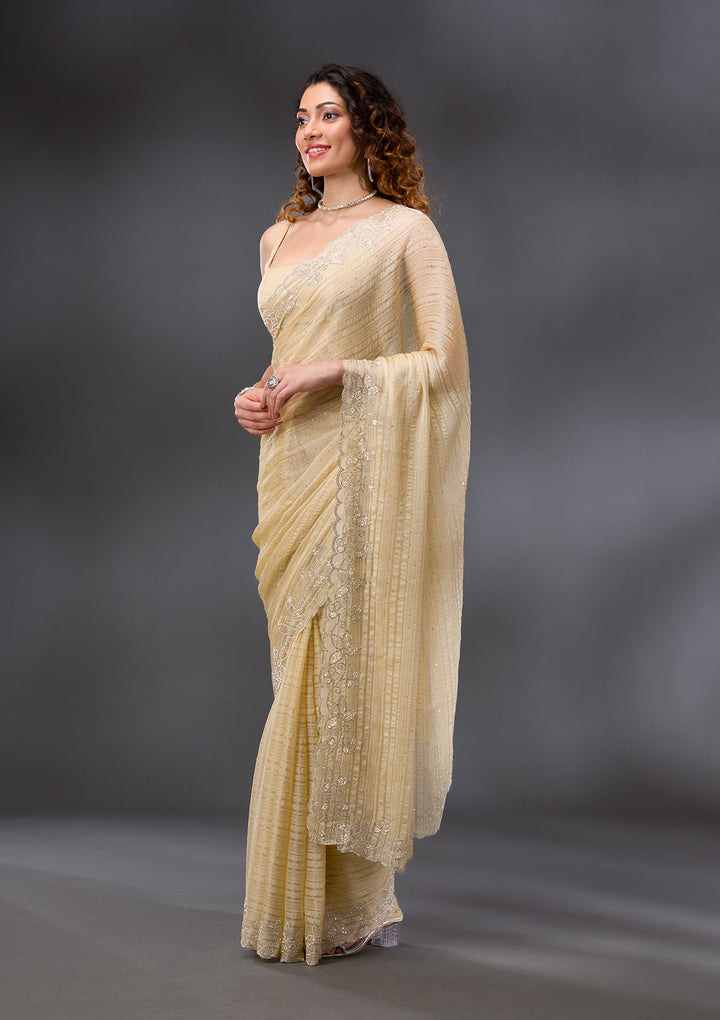 Yellow Stonework Chiffon Saree