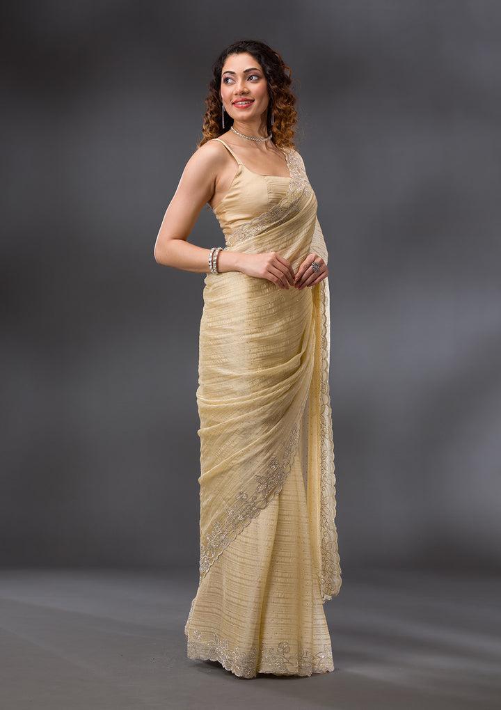 Yellow Stonework Chiffon Saree