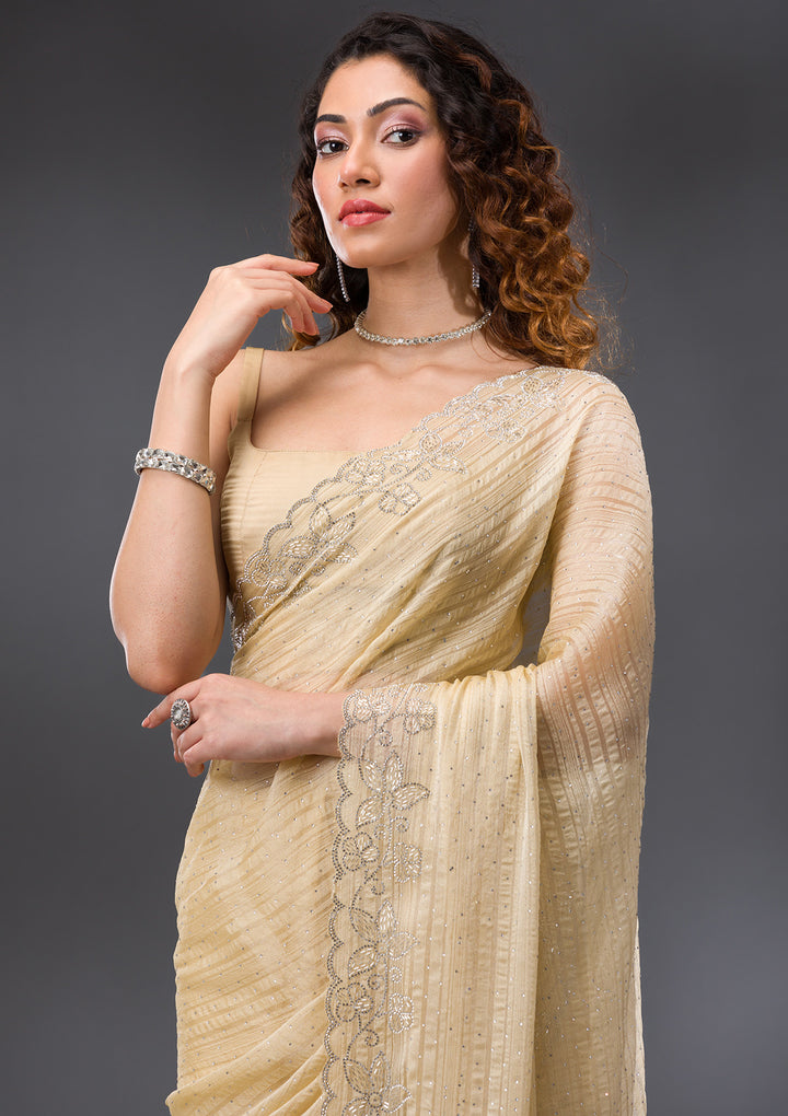 Yellow Stonework Chiffon Saree