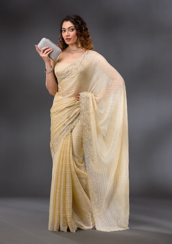 Yellow Stonework Chiffon Saree