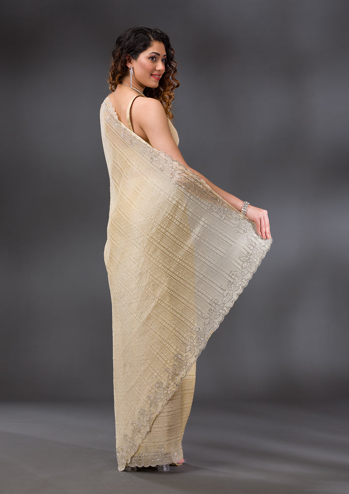 Yellow Stonework Chiffon Saree