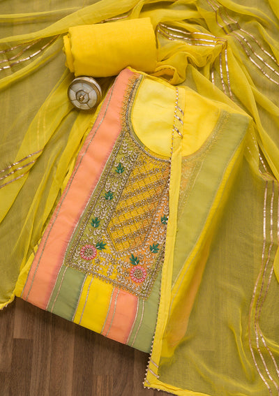 Yellow Stonework Georgette Unstitched Salwar Suit