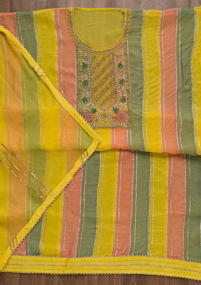 Yellow Stonework Georgette Unstitched Salwar Suit