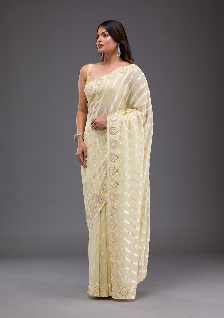 Yellow Stonework Satin Saree