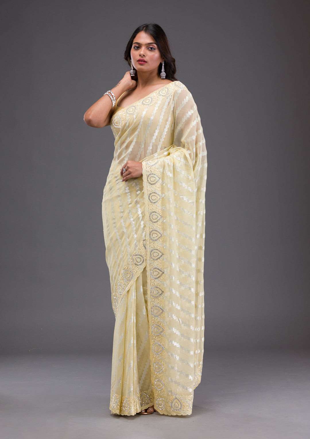 Yellow Stonework Satin Saree
