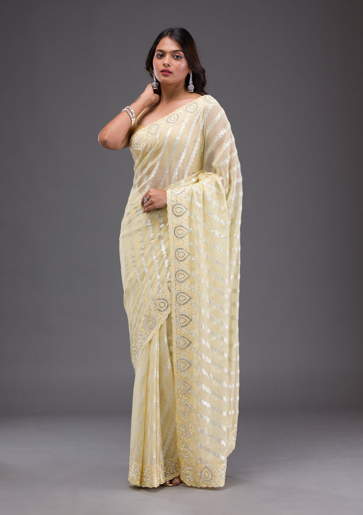 Yellow Stonework Satin Saree