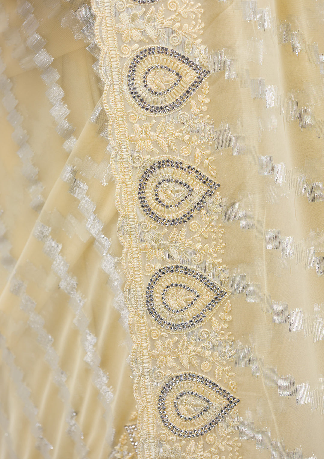 Yellow Stonework Satin Saree