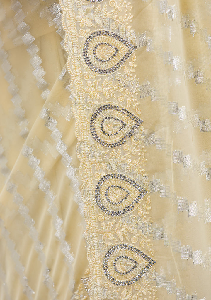 Yellow Stonework Satin Saree