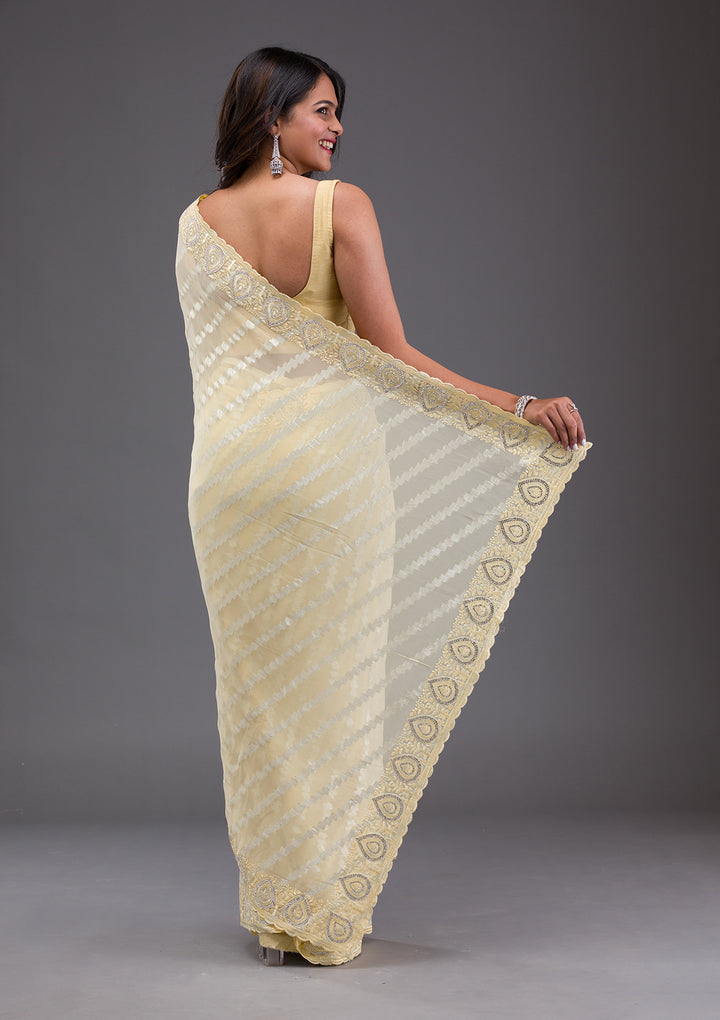 Yellow Stonework Satin Saree