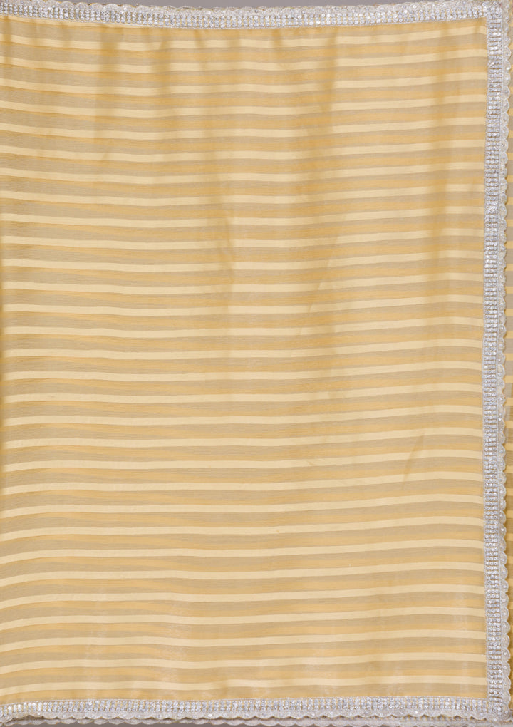 Yellow Stonework Semi Crepe Saree