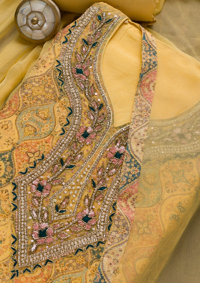 Yellow Stonework Tissue Unstitched Salwar Suit