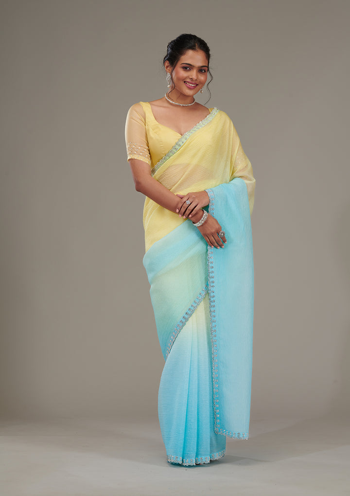 Yellow Stonework Tissue Saree