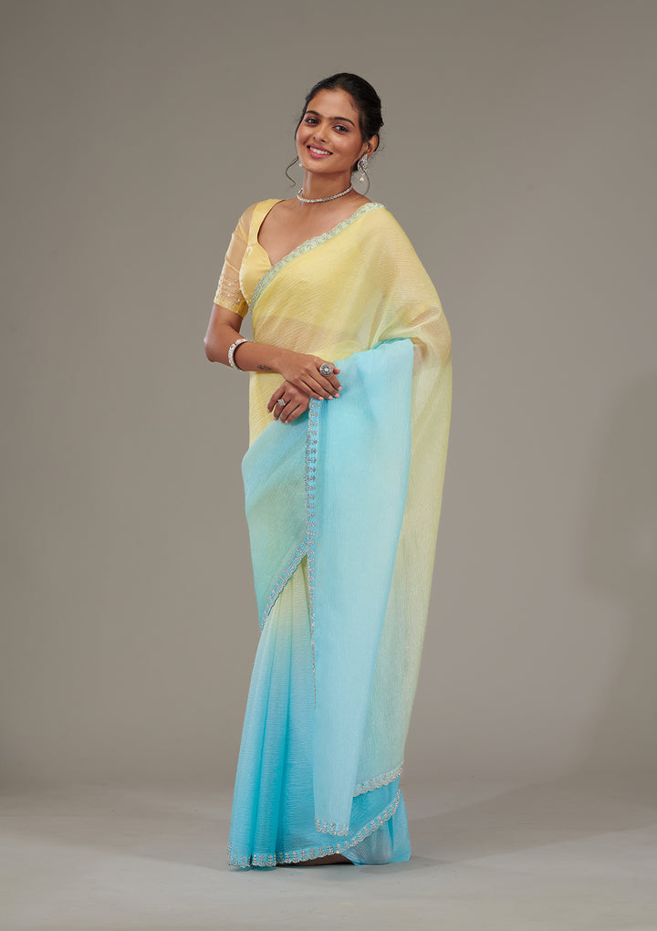 Yellow Stonework Tissue Saree