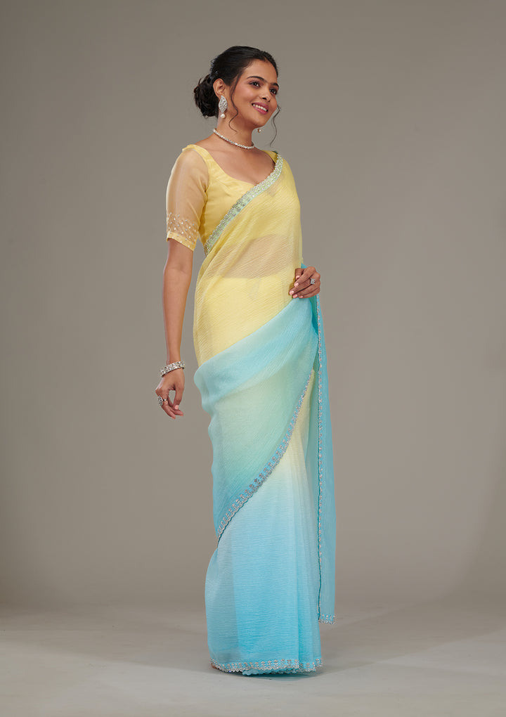 Yellow Stonework Tissue Saree
