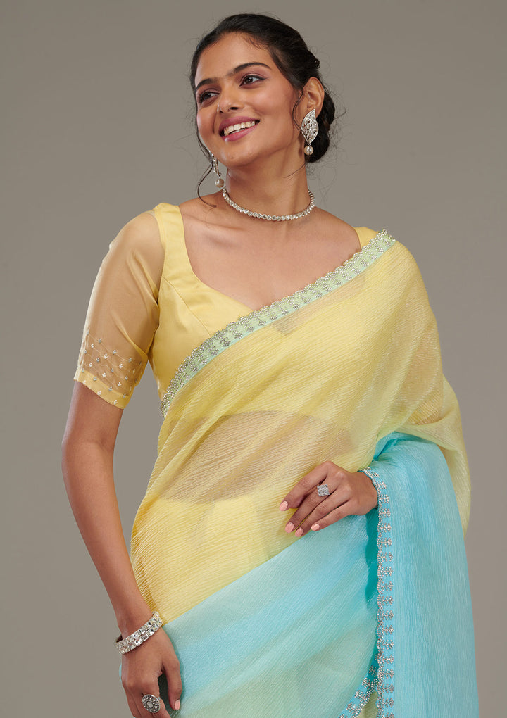 Yellow Stonework Tissue Saree