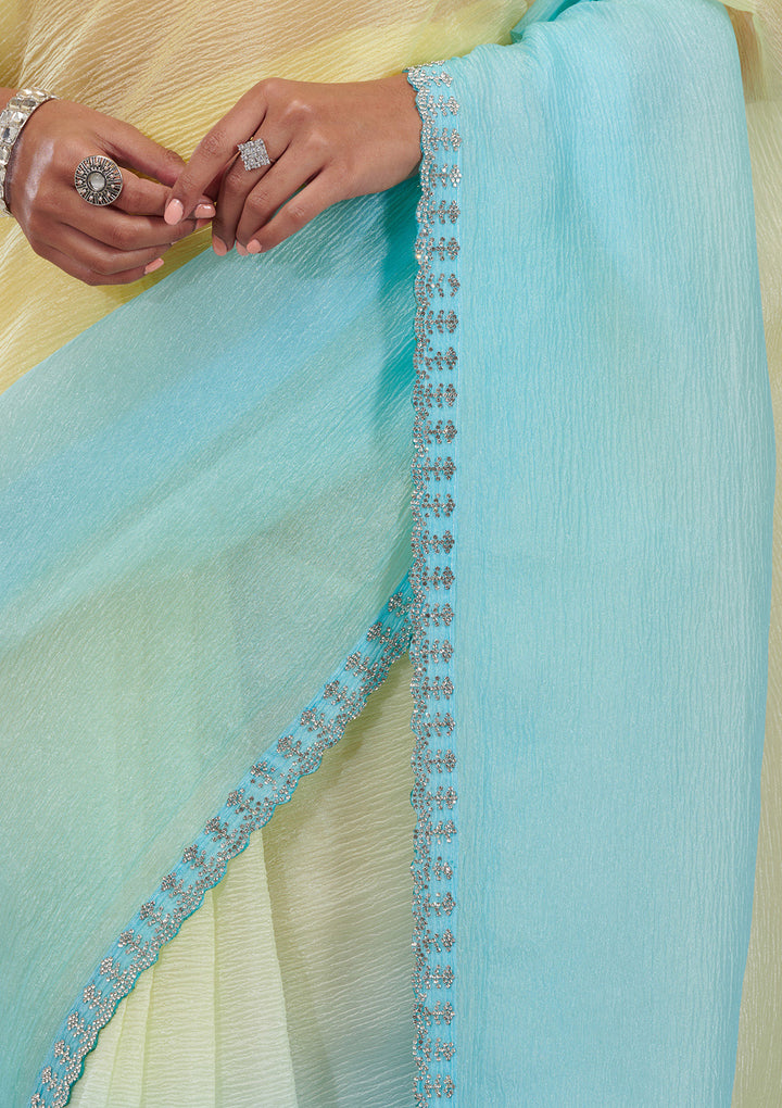 Yellow Stonework Tissue Saree