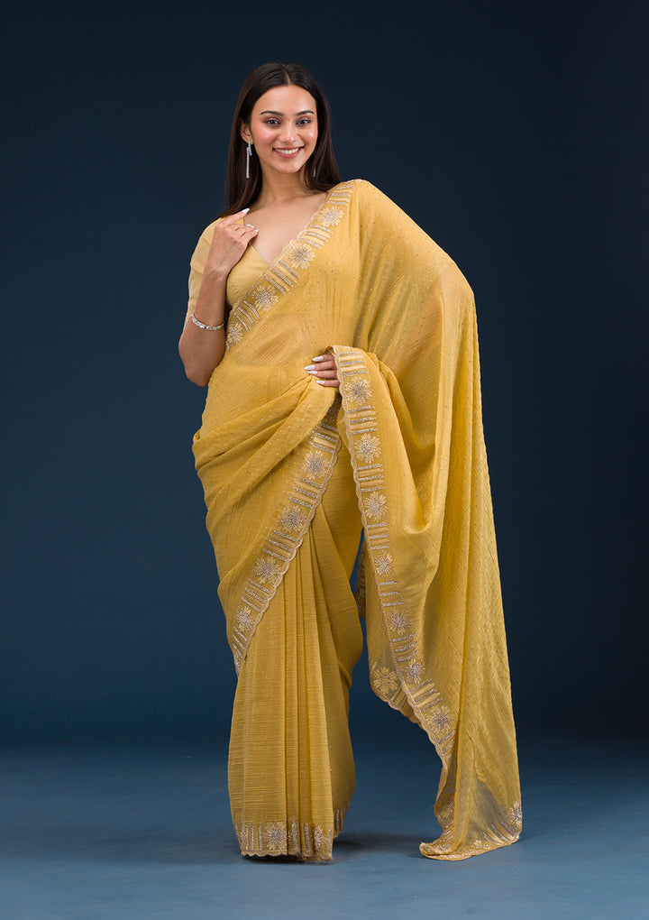 Yellow Stonework Tissue Saree