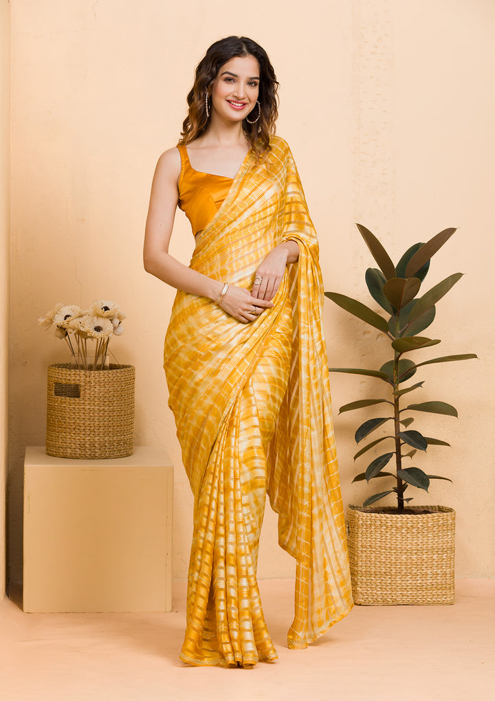 Yellow Swarovski Georgette Designer Saree
