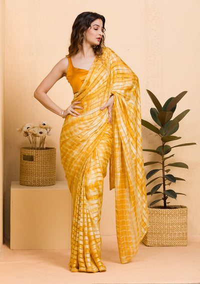 Yellow Swarovski Georgette Designer Saree-Koskii