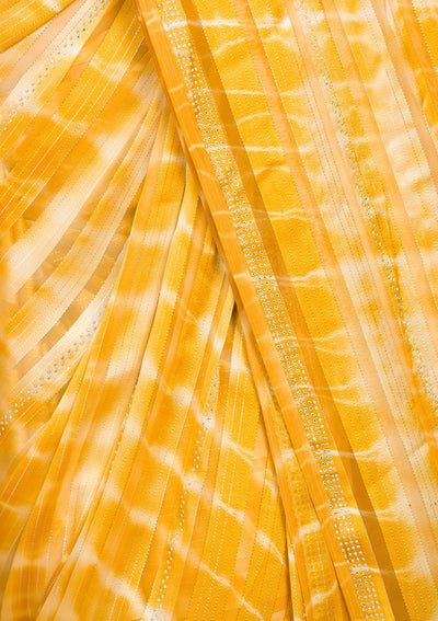 Yellow Swarovski Georgette Designer Saree