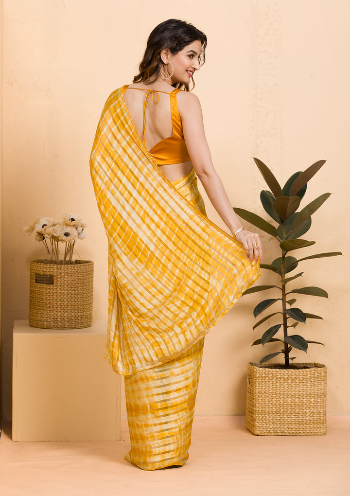 Yellow Swarovski Georgette Designer Saree