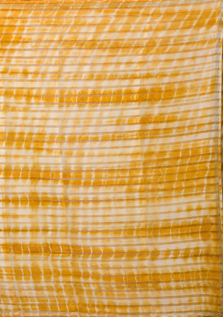 Yellow Swarovski Georgette Designer Saree