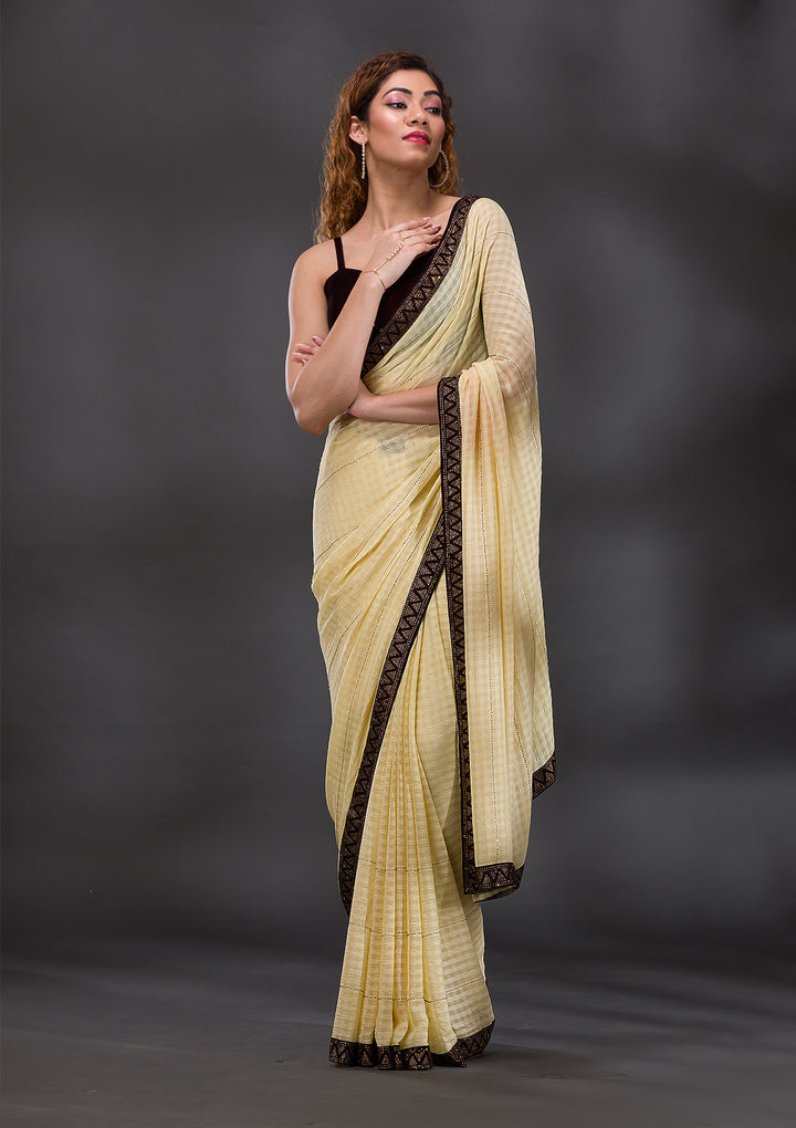 Yellow Swarovski Georgette Saree