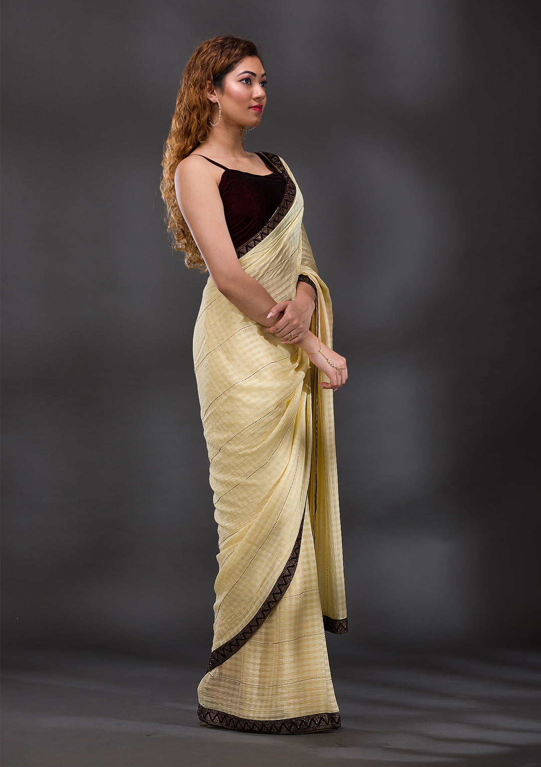 Yellow Swarovski Georgette Saree