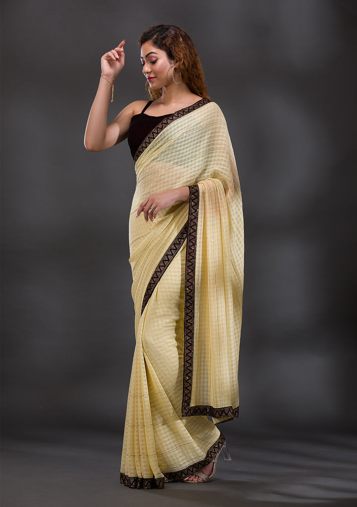Yellow Swarovski Georgette Saree