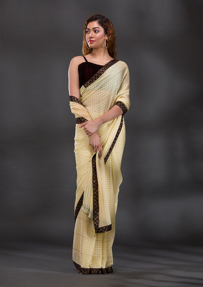 Yellow Swarovski Georgette Saree-Koskii