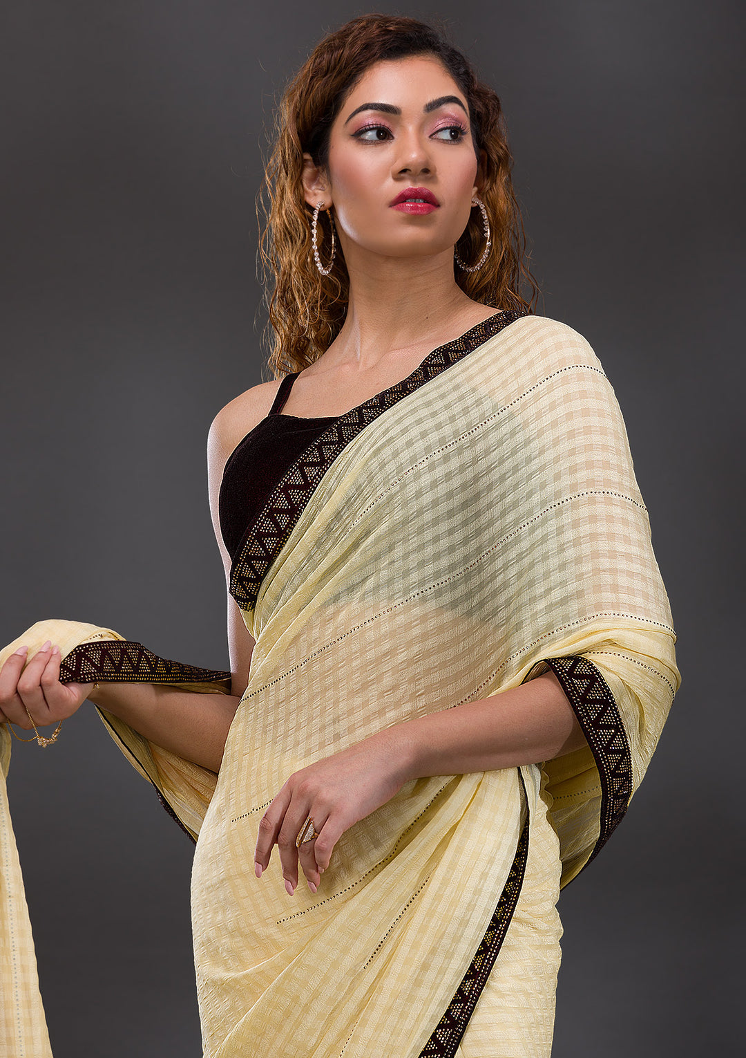 Yellow Swarovski Georgette Saree