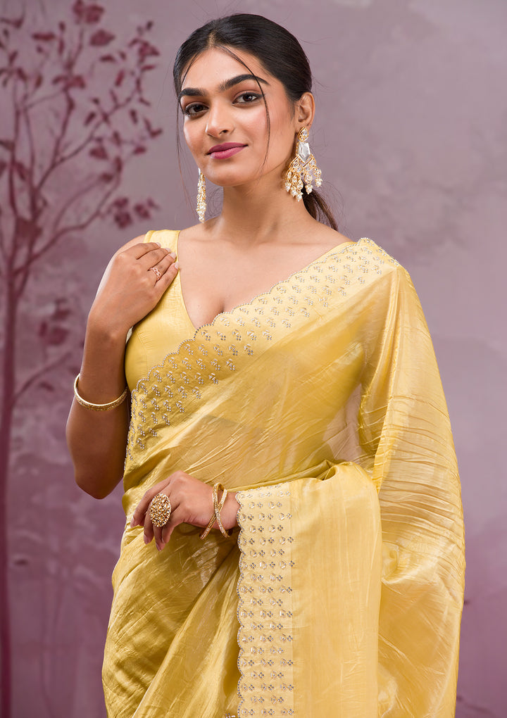 Yellow Swarovski Tissue Saree