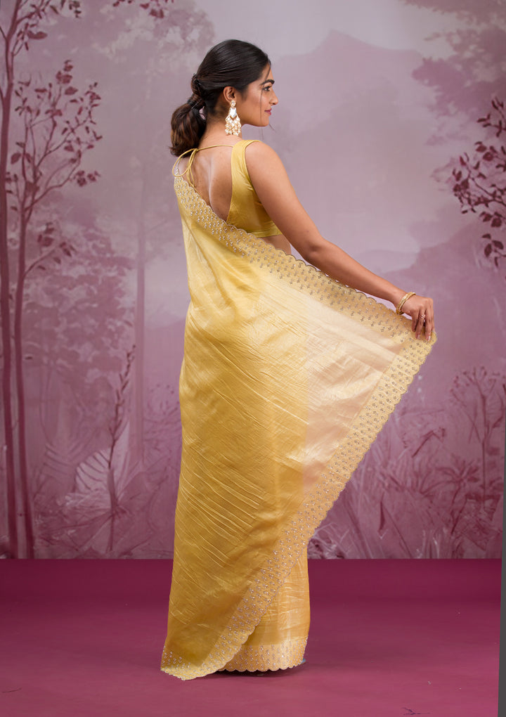 Yellow Swarovski Tissue Saree