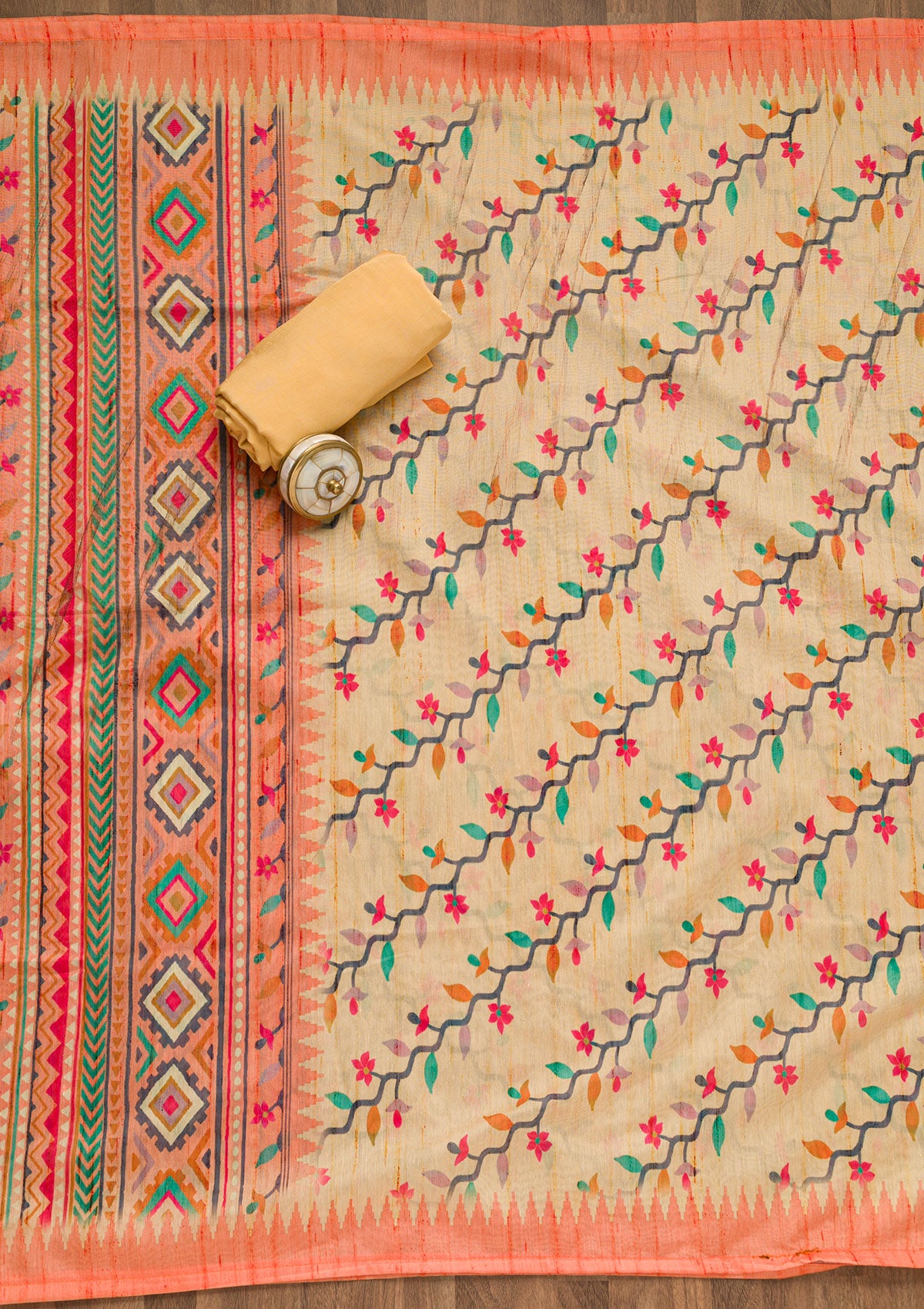 Yellow Threadwork Chanderi Unstitched Salwar Suit