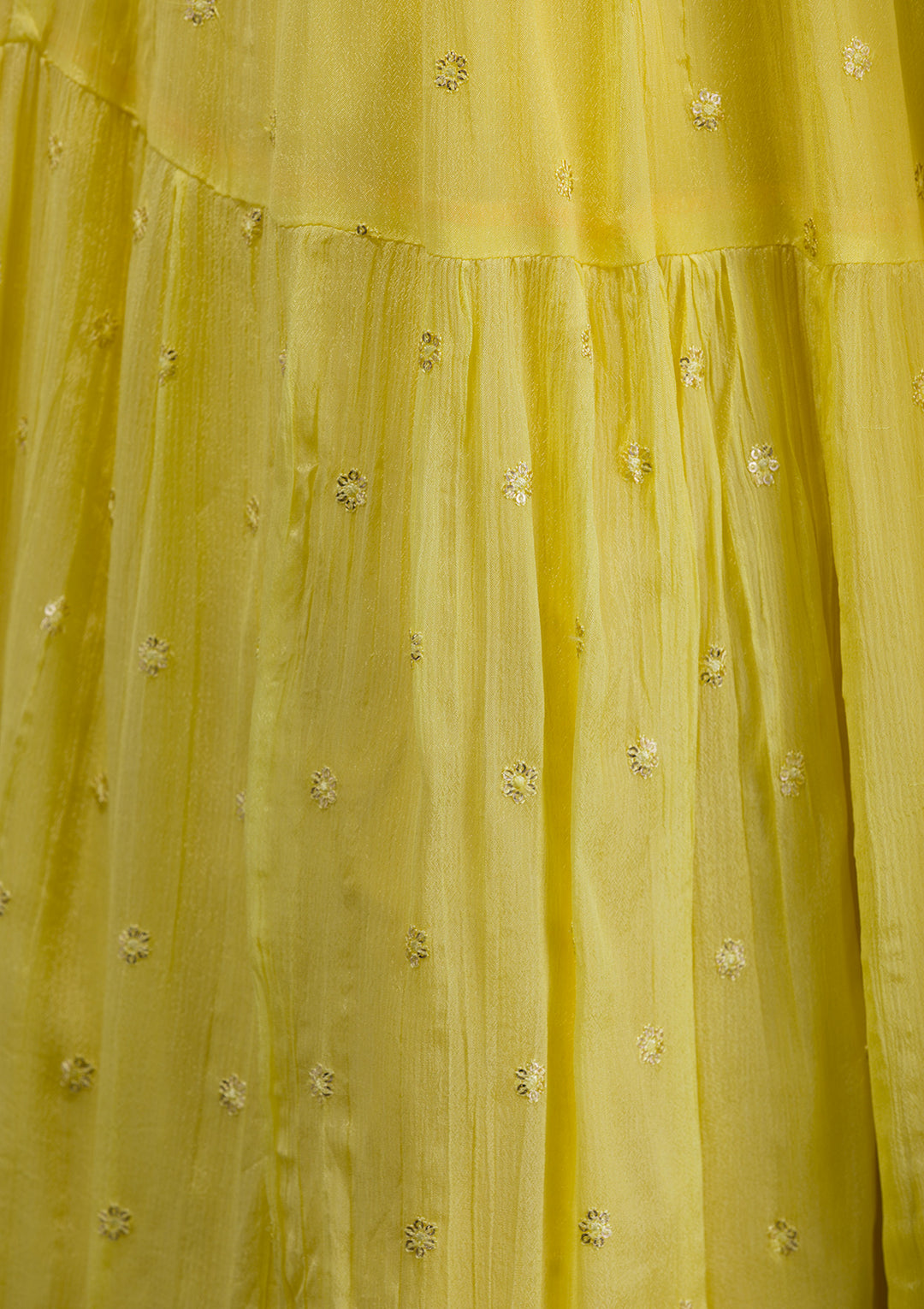 Yellow Threadwork Chiffon Readymade Lehenga