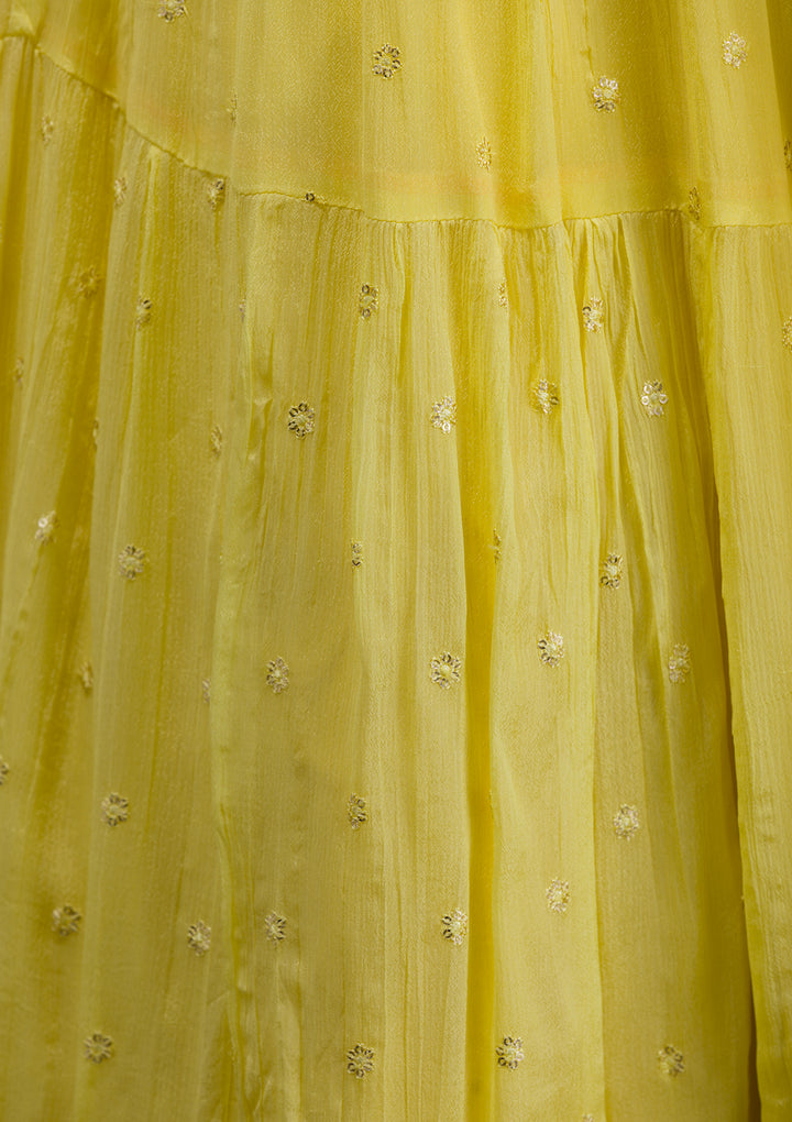 Yellow Threadwork Chiffon Readymade Lehenga
